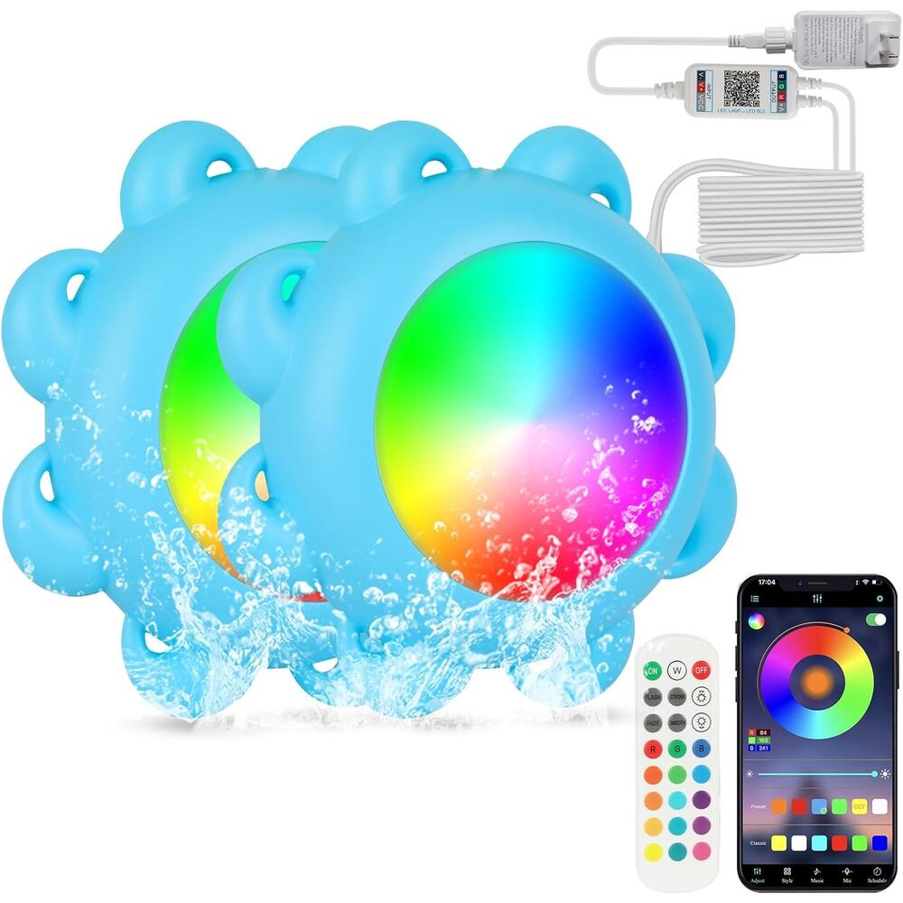 2 Pack LED Pool Lights Remote Control Underwater Color Changing Timer‎